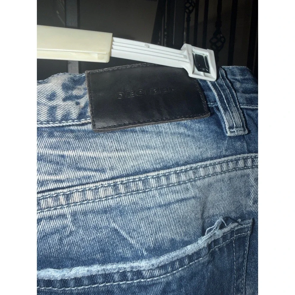 Decibel Mens‎ Blue Distressed Biker Moto Jeans Heavy Wash Ribbed Knee 42x32